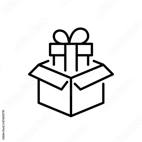 Unpacking a parcel. Gift in a cardboard box. Holiday surprise. Pixel perfect, editable stroke icon