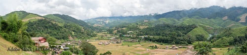 Countryside village among mountains view