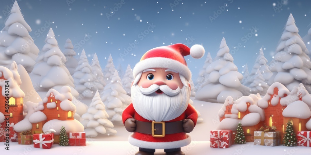 3D cartoon Santa Claus in the North Pole village getting ready for the Christmas holiday season comeliness