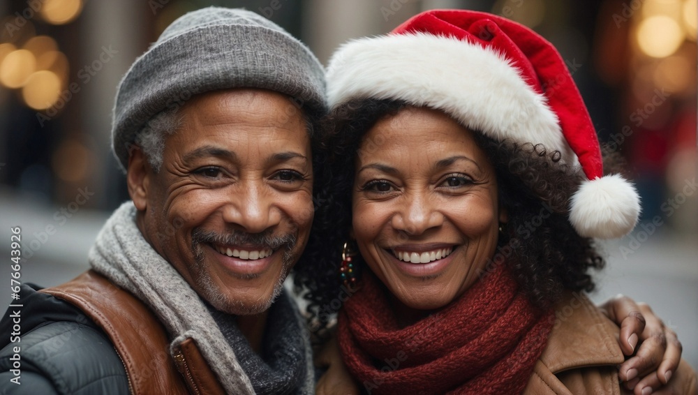 Christmas selfie of a middle-aged  couple. Generative AI