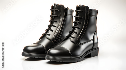  black leather Riding boots isolated on white background