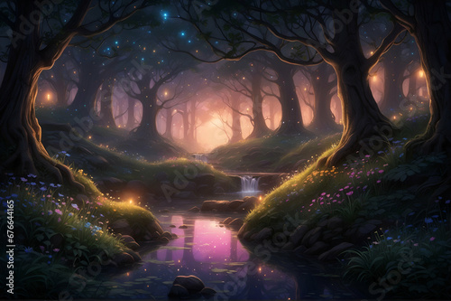Enchanted forest Magical woodland Fantasy landscape
