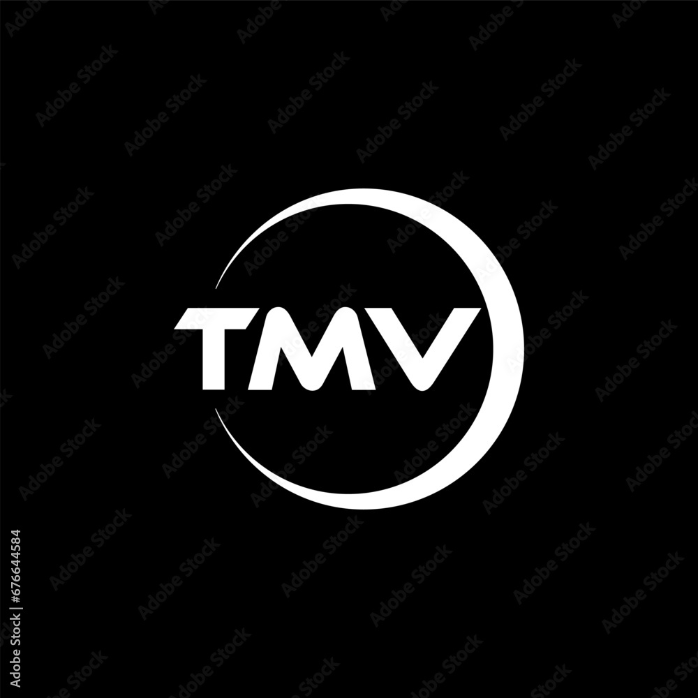 TMV letter logo design with black background in illustrator, cube logo, vector logo, modern alphabet font overlap style. calligraphy designs for logo, Poster, Invitation, etc.