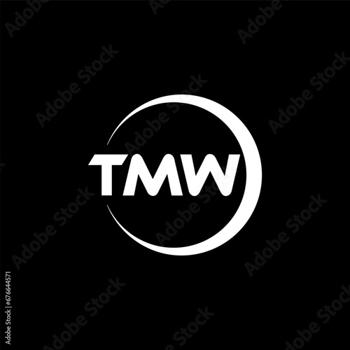 TMW letter logo design with black background in illustrator, cube logo, vector logo, modern alphabet font overlap style. calligraphy designs for logo, Poster, Invitation, etc.