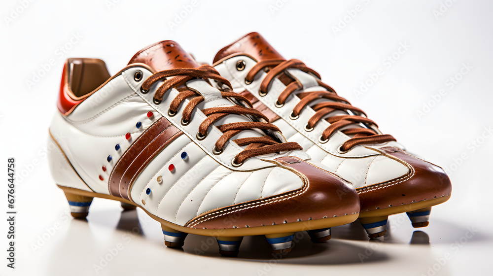 leather soccer shoes on white background
