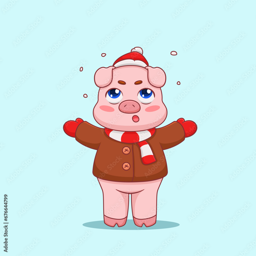 Cute Pig Wearing Winter Clothes Illustration Cute Pig Wearing Winter Clothes Illustration