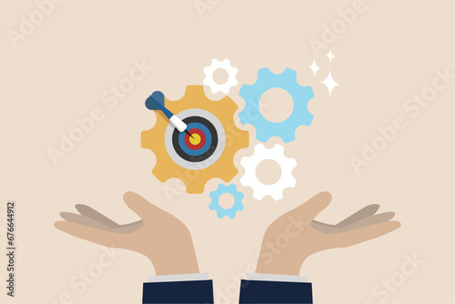 Business career achievement, target success or career growth concept, businessman hand with arrow target on target.