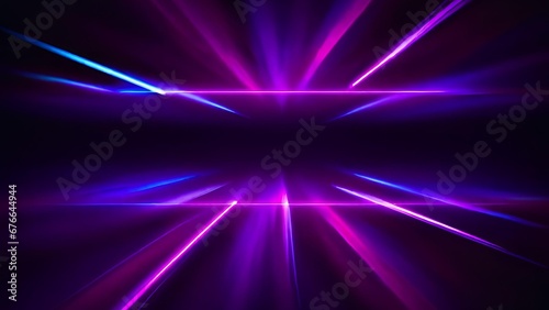 Abstract Neon Purple and Blue Color Light Beam. Horizontal Line Glowing Background: Generative AI