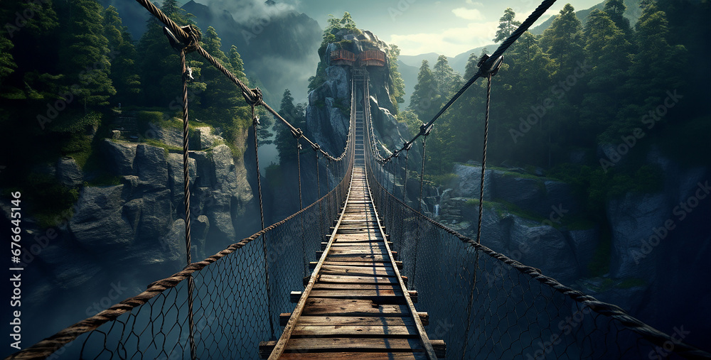 suspension bridge. Generative Ai content wallpaper suspension bridge. Generative Ai content wallpaper