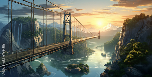 bridge over the river, suspension bridge. Generative Ai content wallpaper © Kashif Ali 72