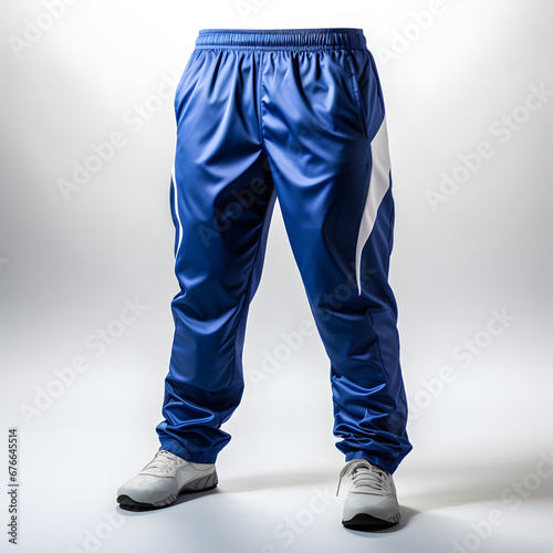 blue track pants isolated on white photo