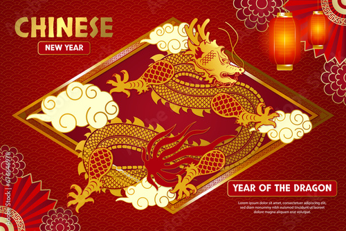 Year of the dragon chinese new year with oriental background