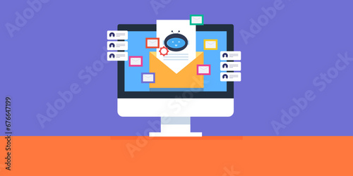AI software writing and sending message to audience, Reaching out online people with cold email marketing strategy, artificial intelligence technology, vector illustration.