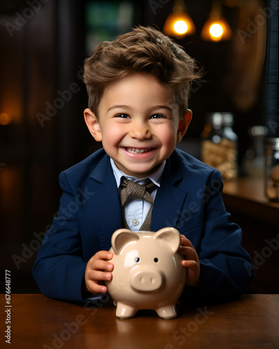A portrait of little investor with smiling face, saving money in to bank, Premium Quality Image, HD Wallpaper