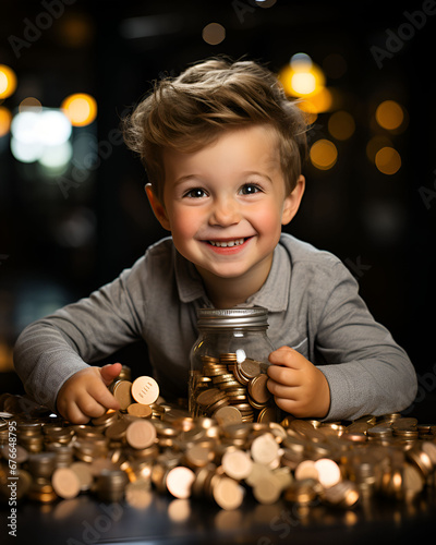 A portrait of little investor with smiling face, saving money in to bank, Premium Quality Image, HD Wallpaper