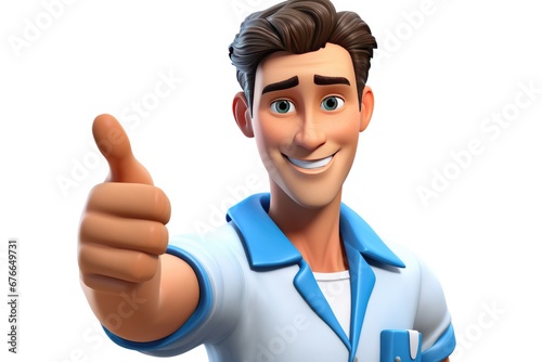 Physician character in animated style signaling approval. Professional medical figure indicating a positive gesture.