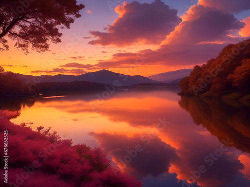 sunset over the lake © Rewat