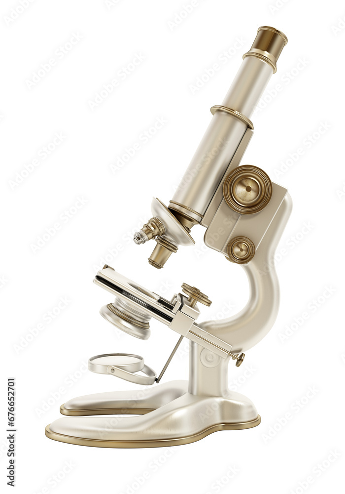 Antique brass and iron microscope isolated on transparent background. 3D illustration