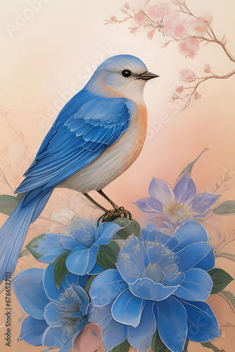 eastern bluebird silk tapestry embroidery, bird art digital © Tanishq