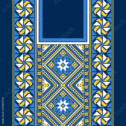 floral embroidery neckline background. ikat and cross stitch geometric seamless pattern ethnic oriental traditional. Aztec style illustration design for carpet, wallpaper, clothing, wrapping, batik.