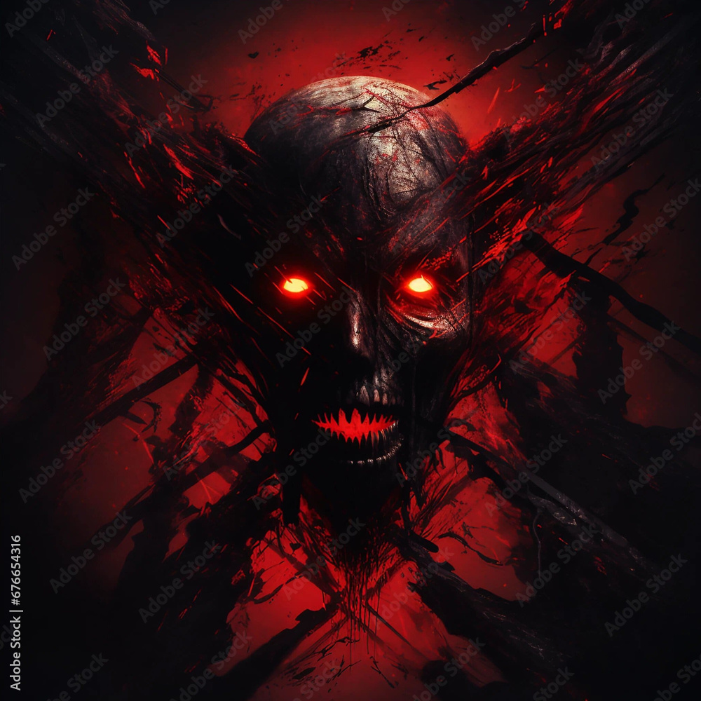 A Demonic Skull Impaled on Stone Shards Artwork A Demonic Skull Impaled on Stone Shards Artwork