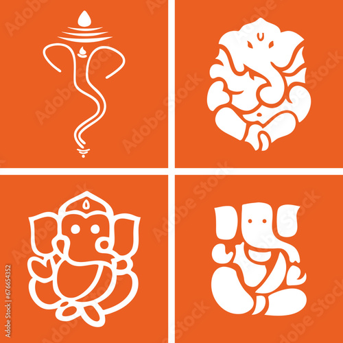 Lord Ganesh vector icon sheet in orange colour