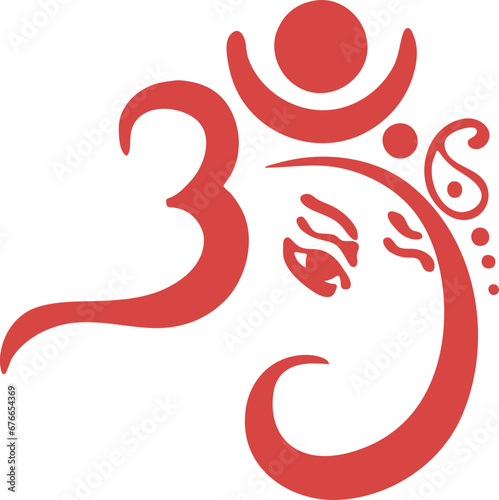 Vector art of lord Ganesh with letter om resemblance in red colour photo