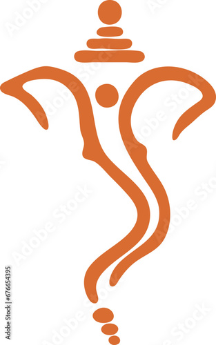A detailed vector illustration of Lord Ganesha, the Hindu god of wisdom, prosperity, and good fortune. Ganesha is depicted in a vibrant orange color, seated cross-legged on a green lotus pedestal.