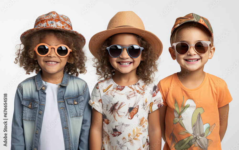Obraz premium Fashion portrait of little kids on white studio background , Childhood fashion