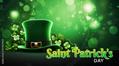 Happy Saint Patrick's Day Graphic Template with Clover Leaf, Shamrock and Golden Coins