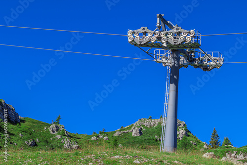 Pillar of a cableway in the mountains