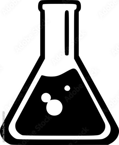 A simple and elegant black and white line drawing of a chemical flask. This illustration is perfect for science education materials, chemistry lab equipment logos, and other scientific and technical a