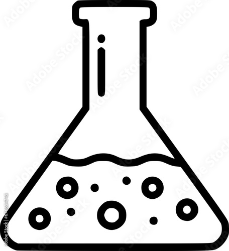 A simple yet effective black and white drawing of a beaker with bubbles. This illustration is perfect for science education materials, lab equipment logos, and other scientific and technical applicati