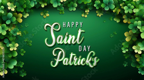 Happy Saint Patrick s Day Graphic Template with Clover Leaf  Shamrock and Golden Coins