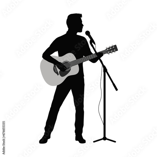 Man playing guitar and singing, man guitarist silhouette vector Illustration