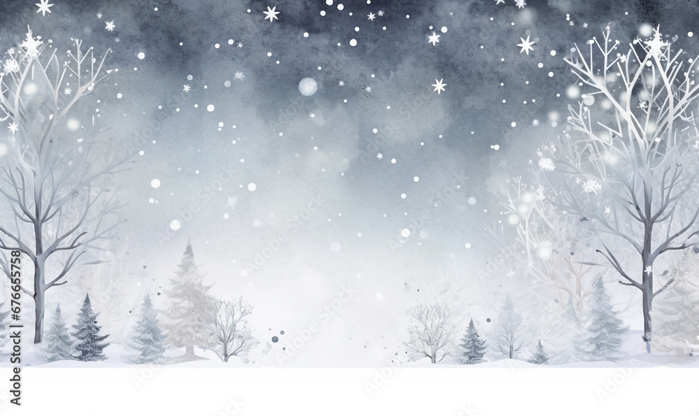 Christmas watercolor illustration in gray colors for card, print, banner, poster
