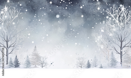 Christmas watercolor illustration in gray colors for card, print, banner, poster © pijav4uk