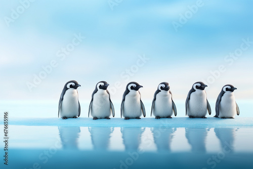 row of cute penguins at christmas