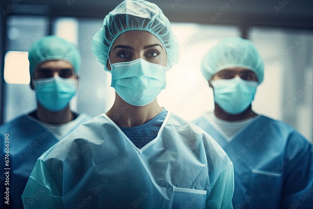 group of doctors or nurses wearing scrubs and face masks group of doctors or nurses wearing scrubs and face masks