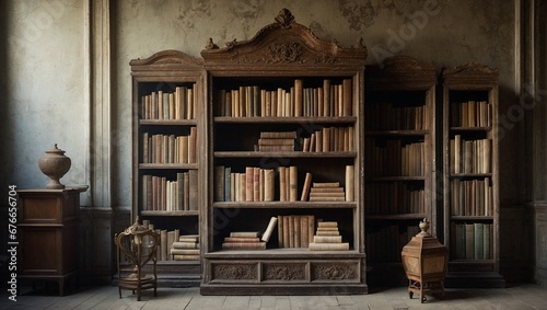 A Vintage Bookcase Filled with Literary Gems. Generative AI