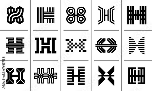 Simple decorative line letter H logo design set