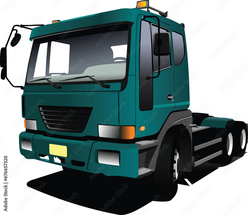 Green  truck. Lorry. Trailer. Vector illustration