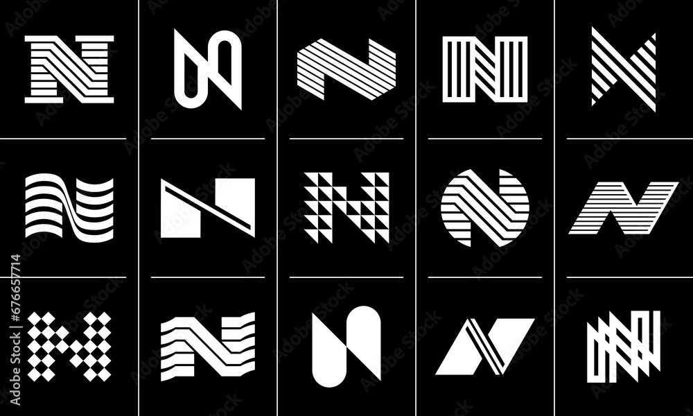 Minimalist line flat abstract letter N logo design set