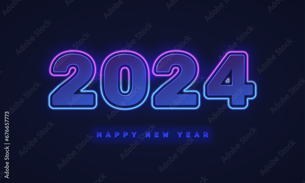 Happy new year 2024 in bright neon style. Happy new year 2024 in bright neon style.