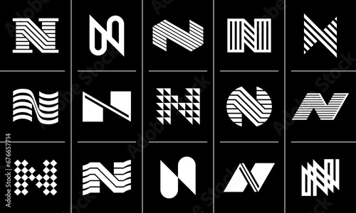 Minimalist line flat abstract letter N logo design set