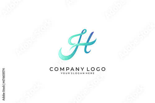 H initial letter handwriting logo template vector