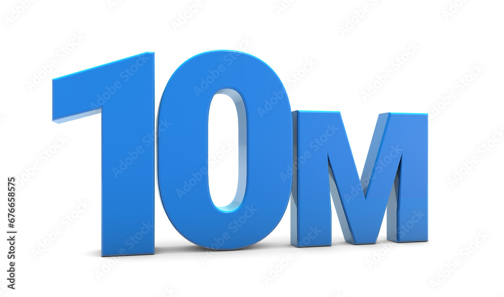 10M sign isolated on transparent background. Thank you for 10M followers 3D. 3D rendering	