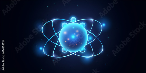illustration of atom with electrons and protons around the nucleus,Long Atom Symbol on White Soft Background for Modern Art  generative AI photo