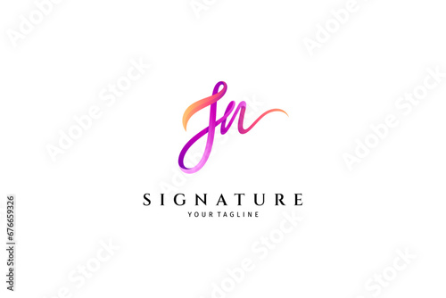 Handwritten JN letter logo, Simple signature vector