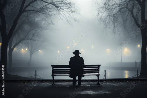 loneliness man on a bench,  AI generated photo